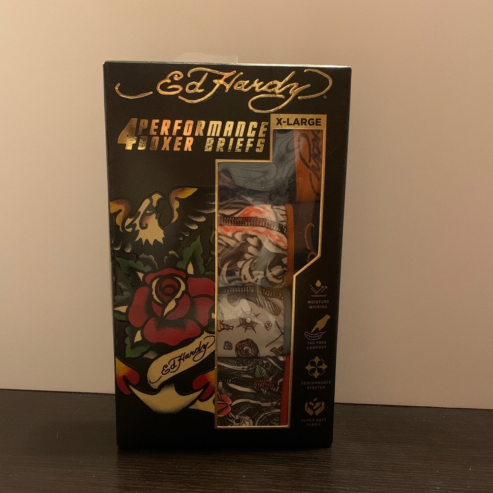 Ed Hardy Performance Boxer Briefs with Multicolor Design Extra Large 4 Pack New